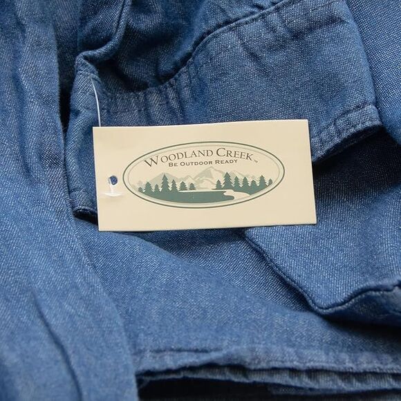 Woodland Creek Men's Denim Long Sleeve Button Down Shirt in Blue, Medium - Picture 6 of 6